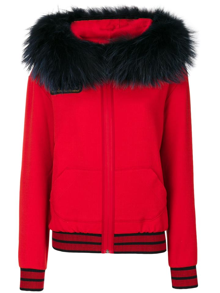 Mr & Mrs Italy Fur Trim Printed Hoodie - Red