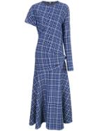 Calvin Klein 205w39nyc Checked Asymmetric Sleeve Dress - Blue