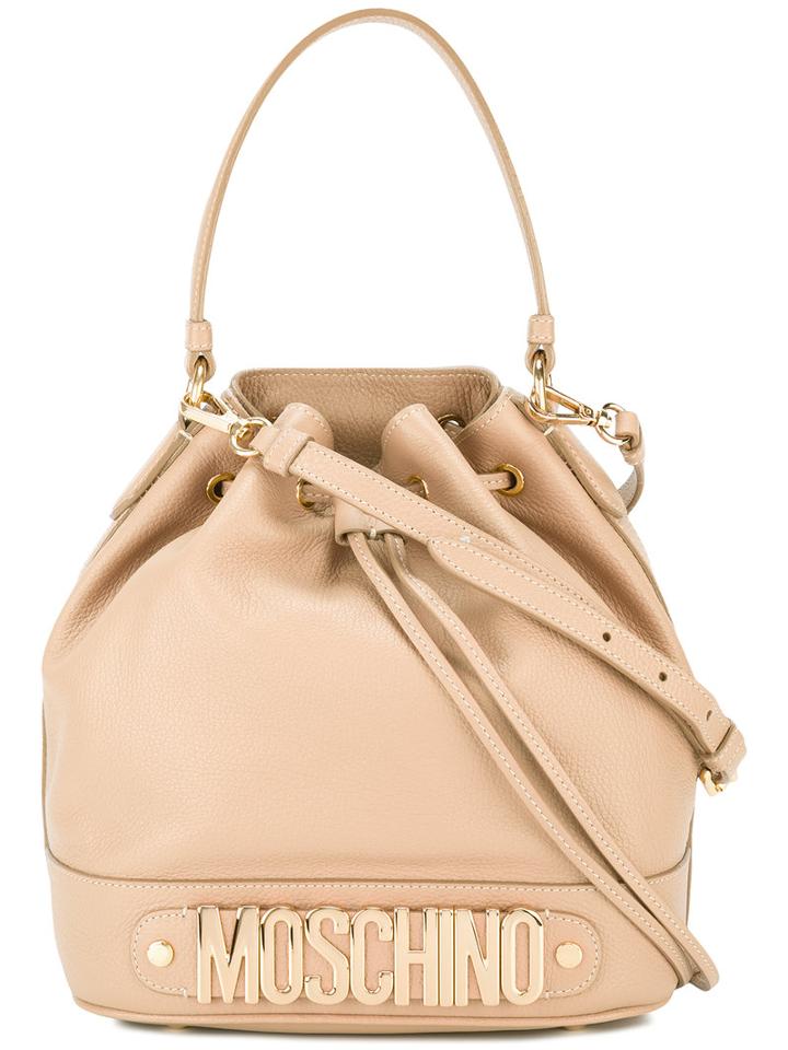 Moschino Logo Bucket Tote, Women's, Nude/neutrals, Leather/metal (other)