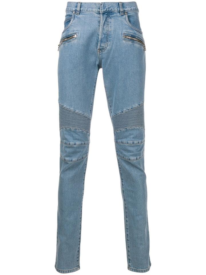 Balmain Quilted Detailed Skinny Jeans - Blue