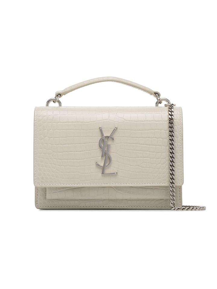 Saint Laurent White Sunset Mock Croc Logo Cross Body Bag