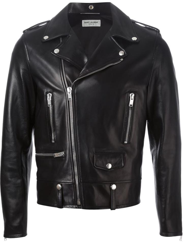 Saint Laurent Classic Biker Jacket, Men's, Size: 50, Black, Lamb Skin/cupro/cotton
