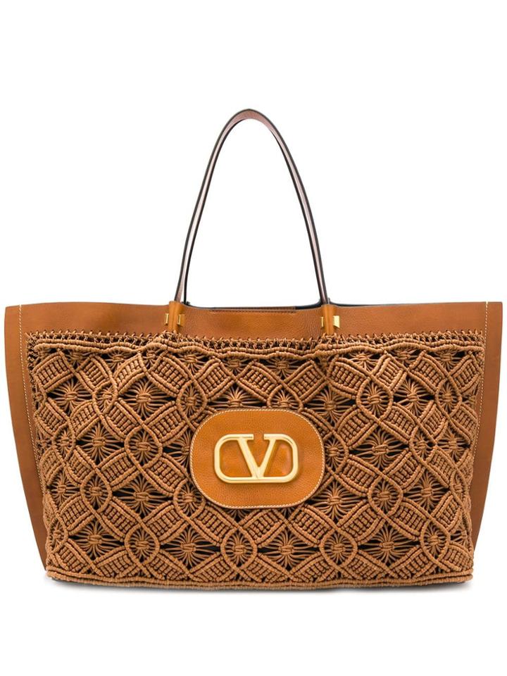 Valentino 'v' Logo Tote Bag - Brown