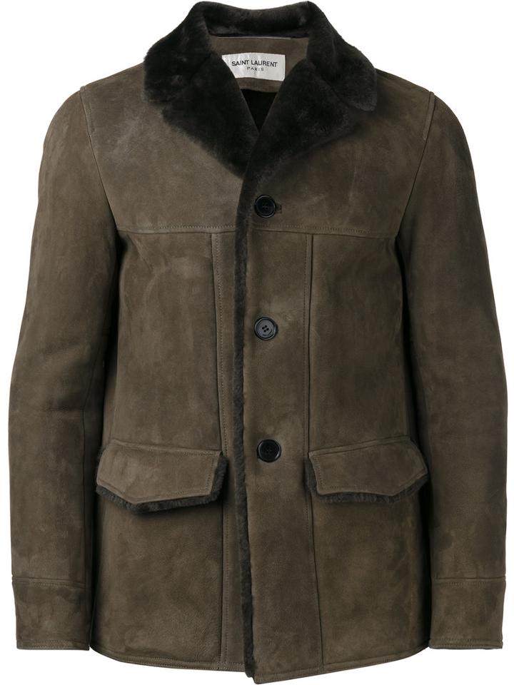 Saint Laurent Shearling Coat, Men's, Size: 50, Green, Sheep Skin/shearling