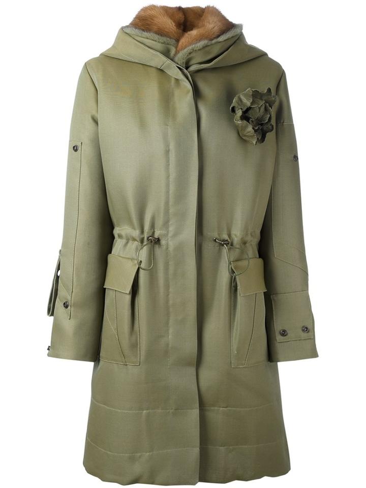 Ermanno Scervino Fur Trimmed Parka, Women's, Size: 42, Green, Silk/mink Fur/polyamide/virgin Wool