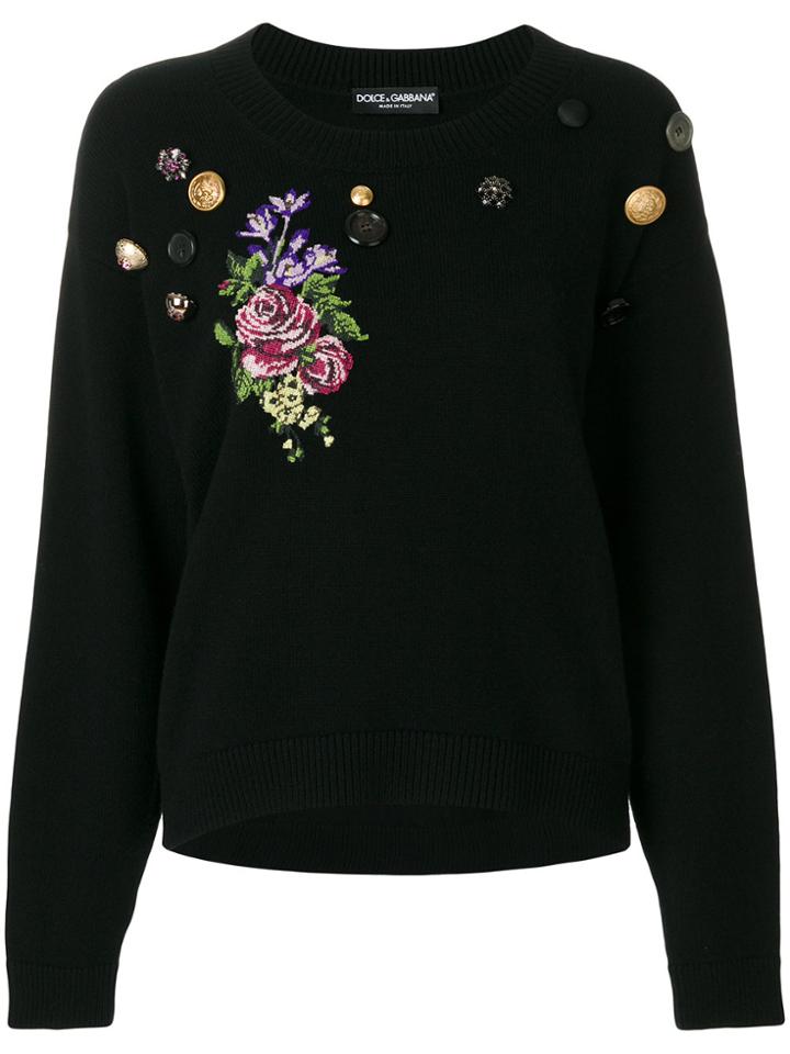 Dolce & Gabbana Embroidered Rose Patch Jumper - Black