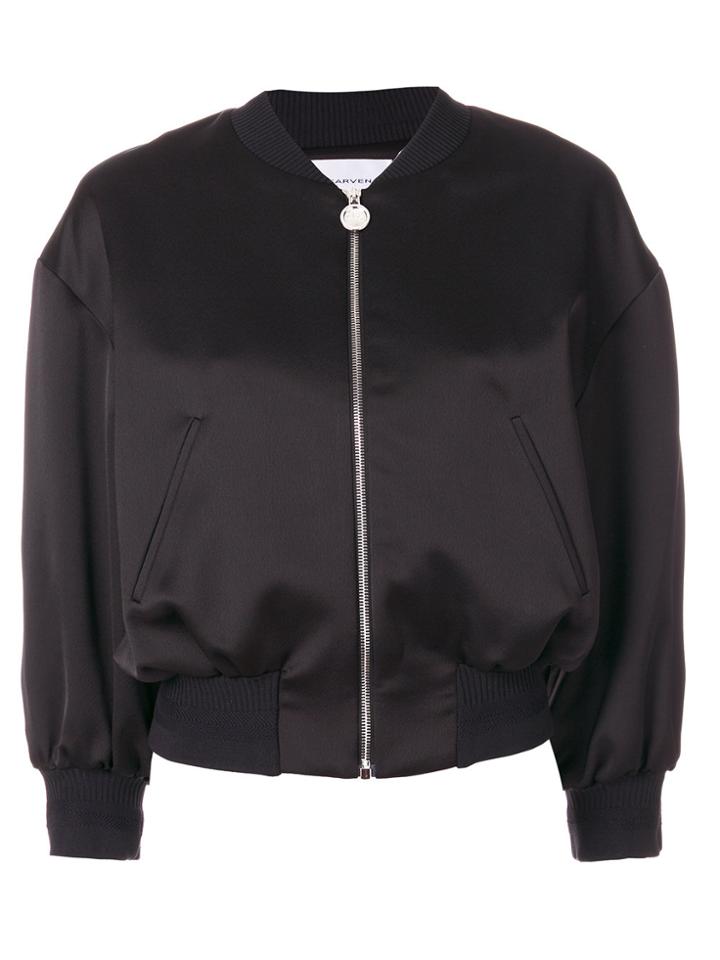 Carven Cropped Flower Bomber Jacket - Black