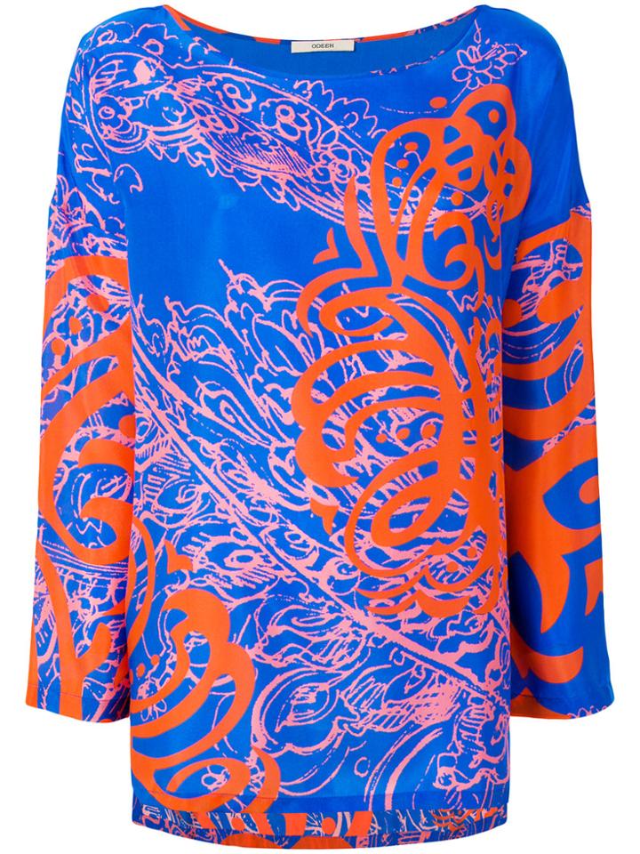 Odeeh Printed Dropped Shoulder Blouse - Blue