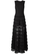 Givenchy Ruffle Trim Sheer Stripe Evening Gown, Women's, Size: 36, Black, Polyamide/cotton/polyester