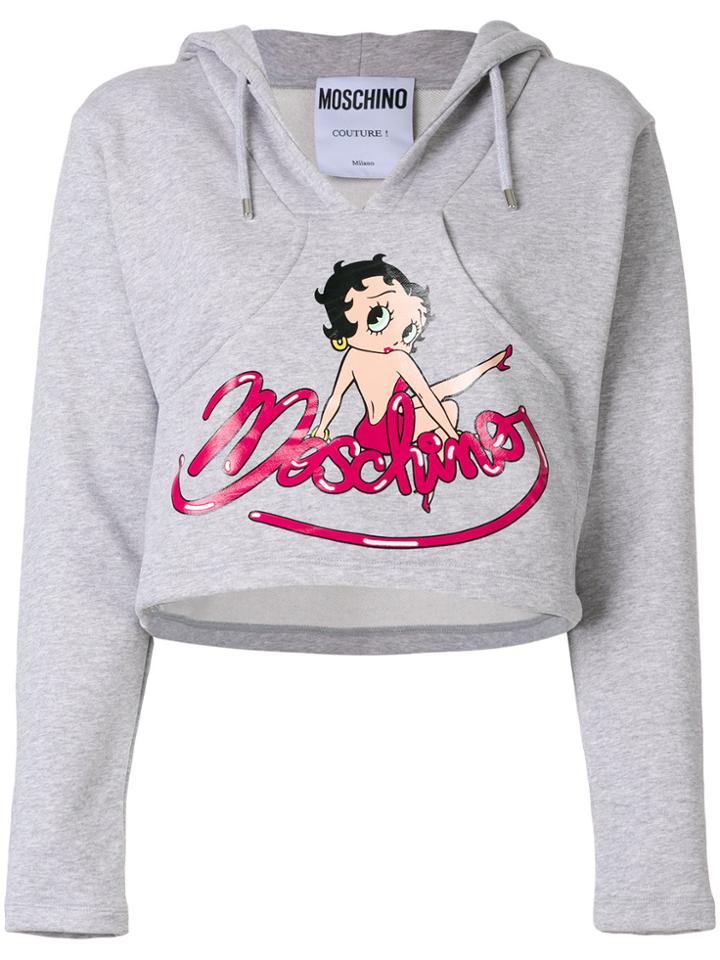 Moschino Cropped Betty Boop Hoodie - Grey