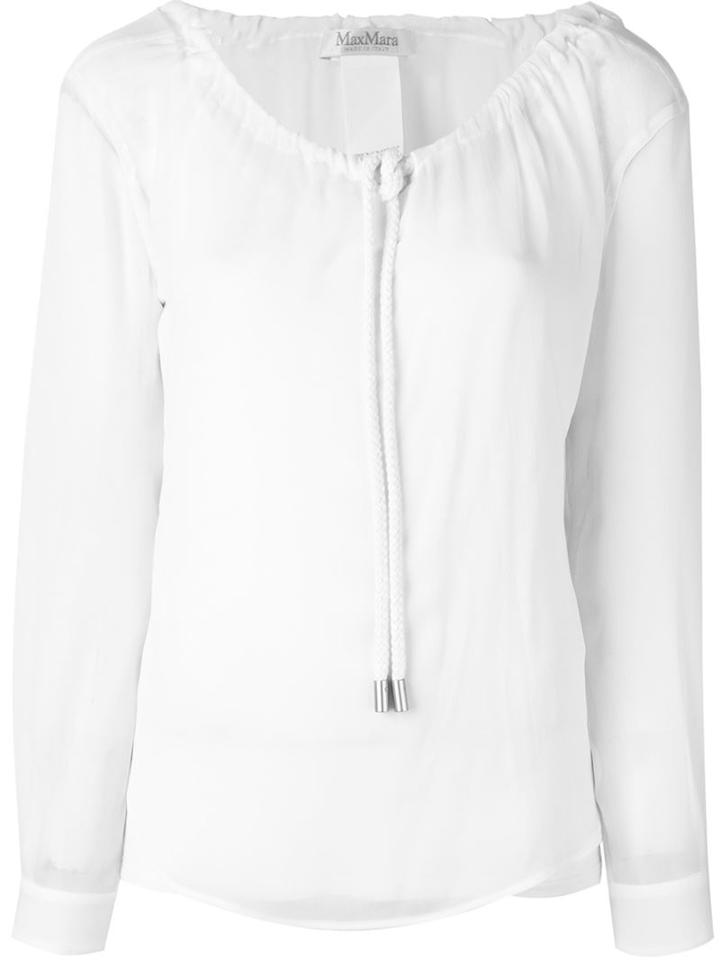 Max Mara Drawstring Tie Neck Semi Sheer Sleeve Blouse