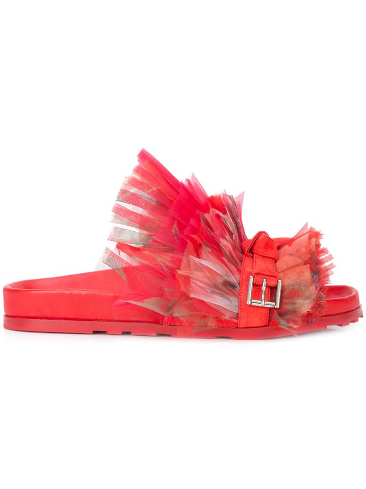 Alexander Mcqueen Frill Lace Slides - Red