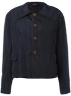 Comme Des Garçons Comme Des Garçons - Collared Crop Jacket - Women - Polyester - S, Blue, Polyester