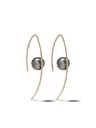 Mizuki 14kt Yellow Gold Floating Black Pearl Open Marquis Earrings