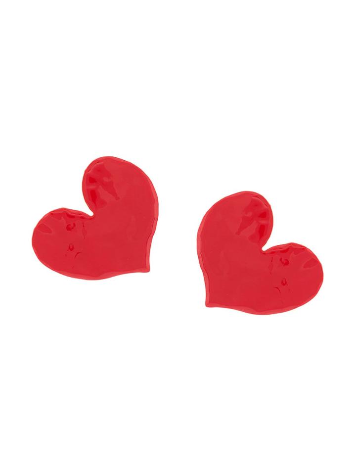 Oscar De La Renta Heart Clip-on Earrings - Red