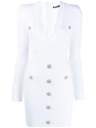 Balmain Button Embellished Quilted Dress - White