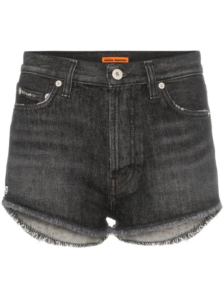 Heron Preston Distressed Hem Denim Shorts - Black