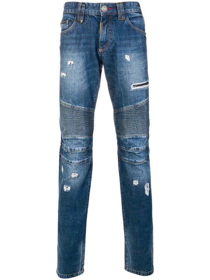 Philipp Plein Get On Top Biker Slim Fit Jeans - Blue