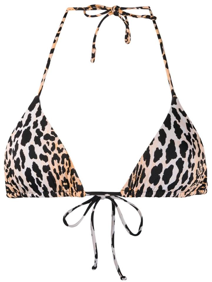 Reina Olga Leopard Print Love Triangle Bikini Top - Neutrals
