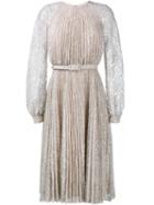 Erdem 'rhona' Floral Pleated Dress, Women's, Size: 10, Grey, Silk/polyamide/metallized Polyester