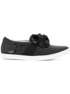 Lanvin Floral-appliquéd Slip-on Sneakers - Black