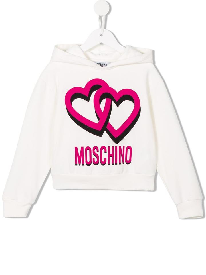 Moschino Kids Double Heart Print Hoodie, Girl's, Size: 8 Yrs, White