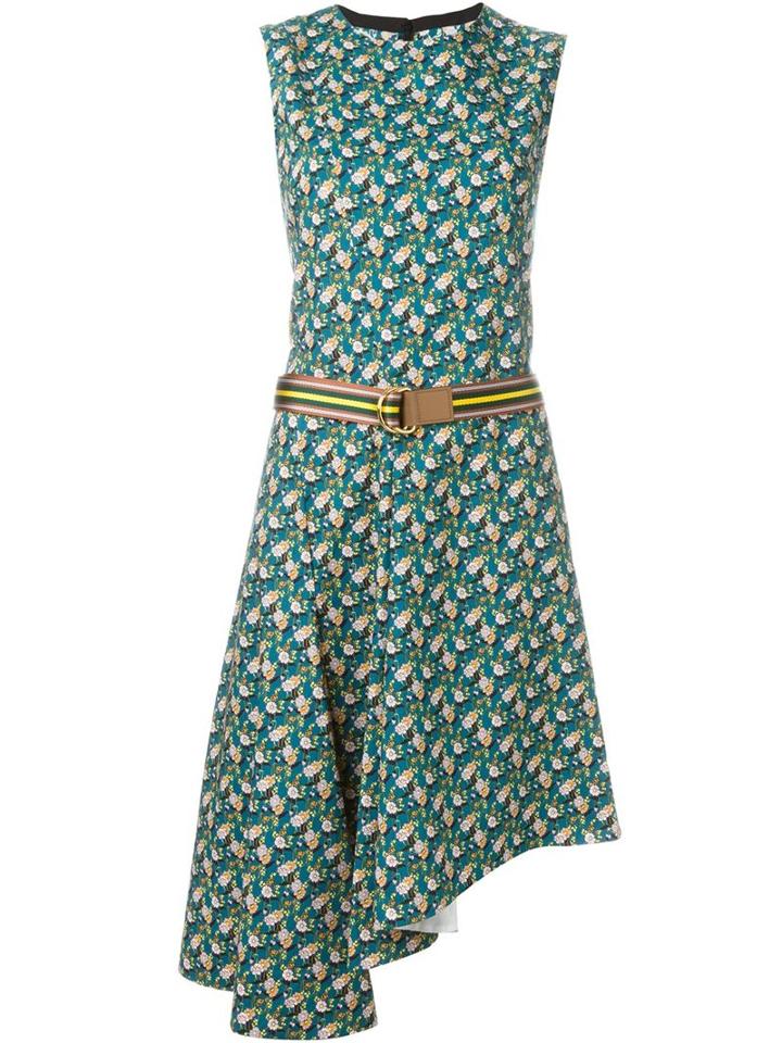 Marni Floral Print Asymmetric Dress, Women's, Size: 40, Green, Cotton