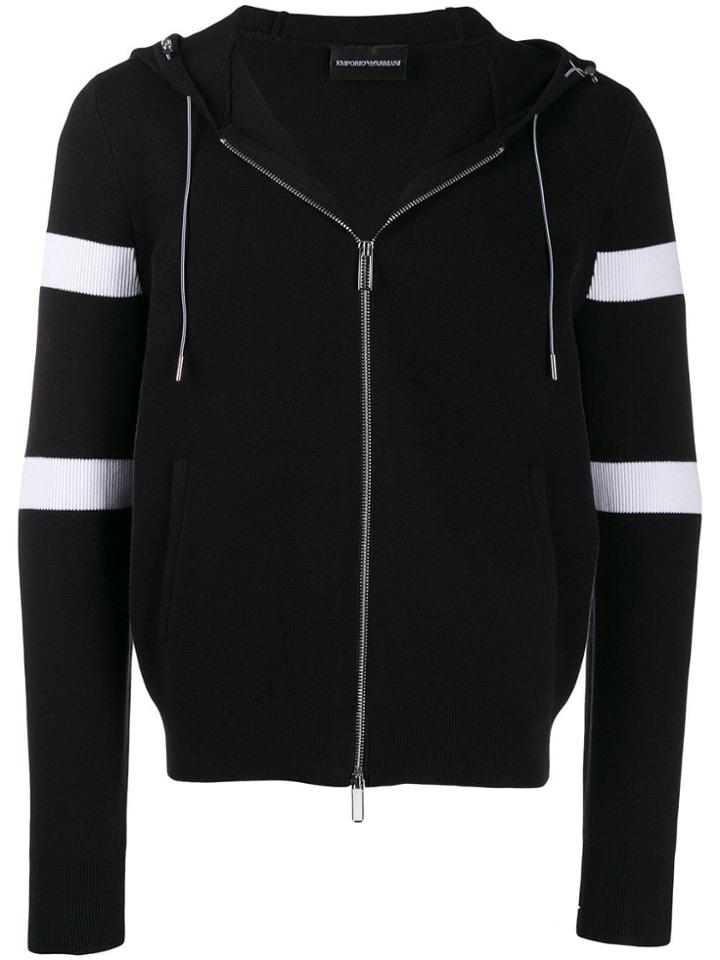 Emporio Armani Knitted Striped Hoody - Blue