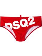 Dsquared2 Slanted Logo Swim Briefs, Men's, Size: 50, Red, Polyamide/spandex/elastane