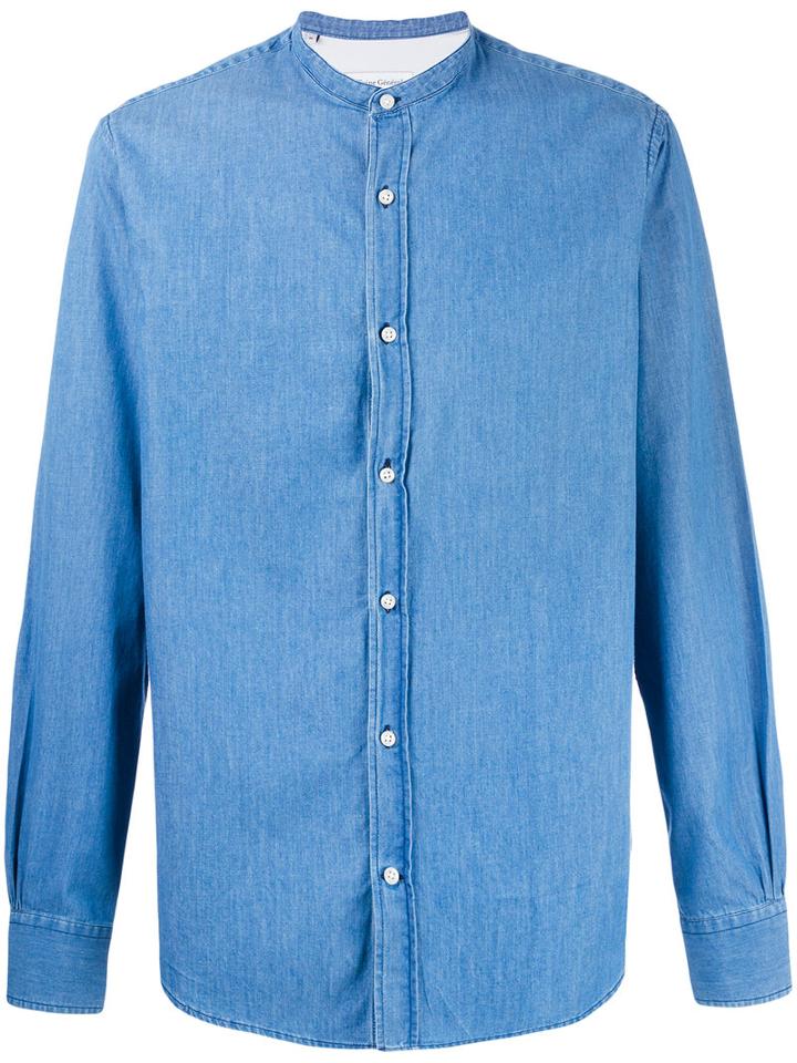 Officine Generale Plain Denim Shirt, Men's, Size: Medium, Blue, Cotton