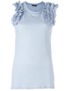 Alexander Mcqueen Ruffled Shoulder Top, Women's, Size: 38, Blue, Cotton