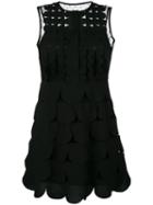 Red Valentino Scalloped Mini Dress, Women's, Size: 42, Black, Polyester/polyamide