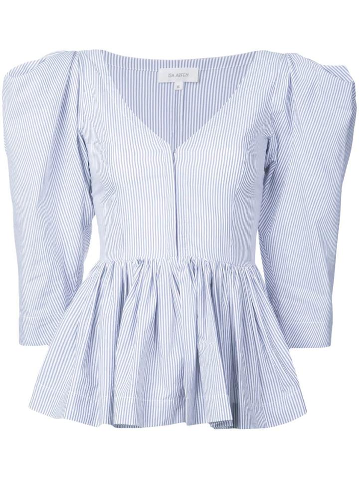 Isa Arfen Striped Peplum Blouse - Blue