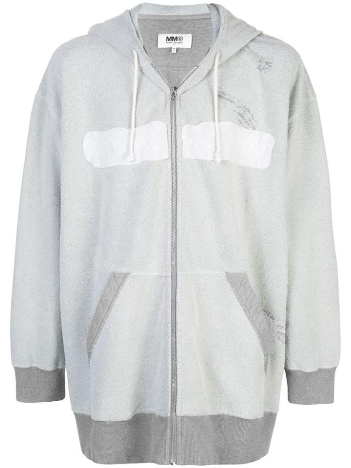 Mm6 Maison Margiela Distressed Effect Zipped Hoodie - Grey