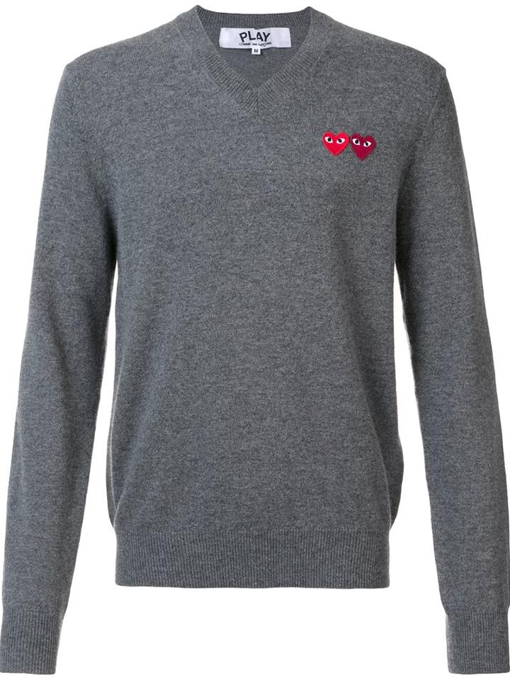 Comme Des Garçons Play 'double Heart' Jumper, Men's, Size: Xl, Grey, Wool