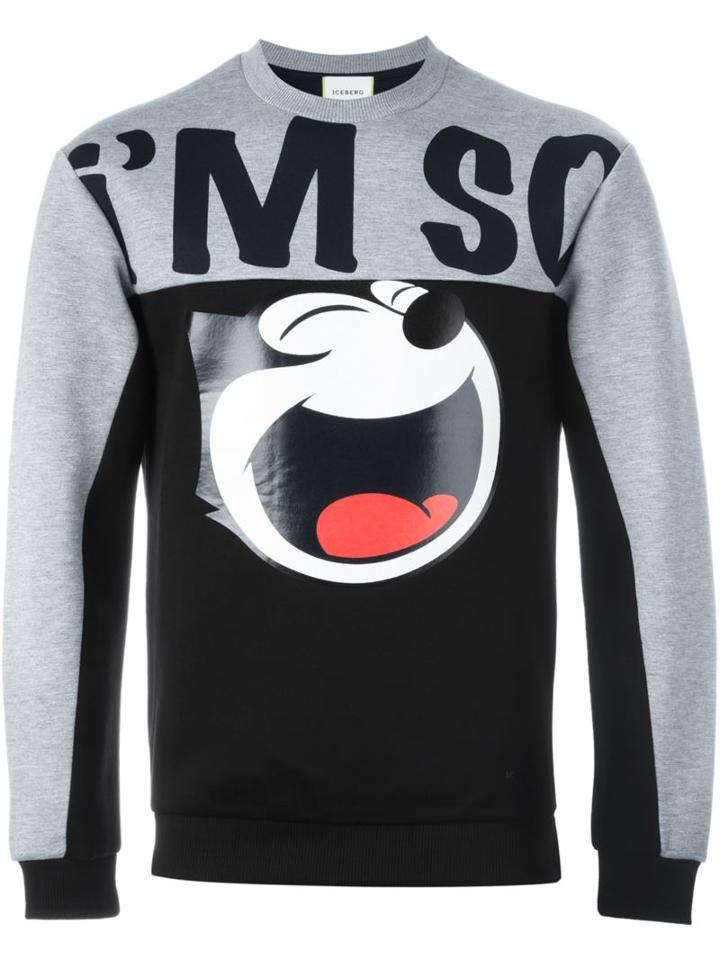 Iceberg Felix The Cat Print Sweatshirt, Men's, Size: Large, Black, Viscose/polyester