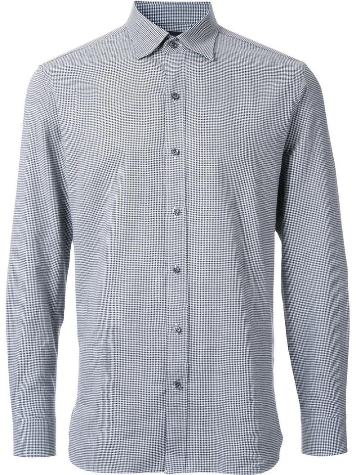 Kent & Curwen Houndstooth Print Poplin Shirt, Men's, Size: Small, Grey, Cotton