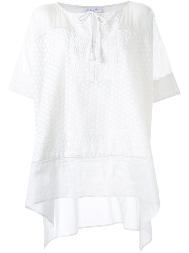 Megan Park Embroidered Loose Fit Tunic, Women's, Size: 10, White, Ramie