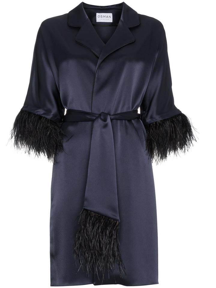 Osman Eve Ostrich Feather Trimmed Kimono - Blue