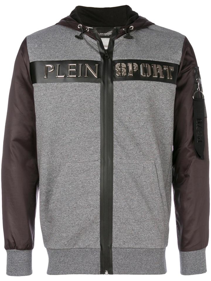 Plein Sport Colour-block Zip Hooded Sweatshirt - Grey