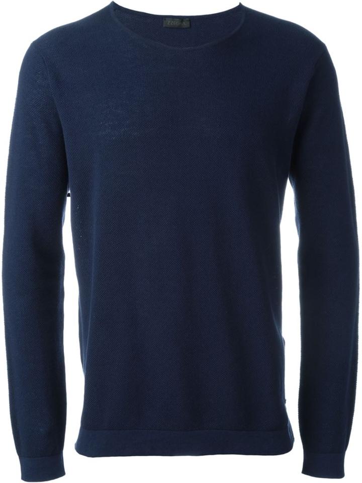 Z Zegna Crew Neck Sweatshirt, Men's, Size: Medium, Blue, Cotton/linen/flax