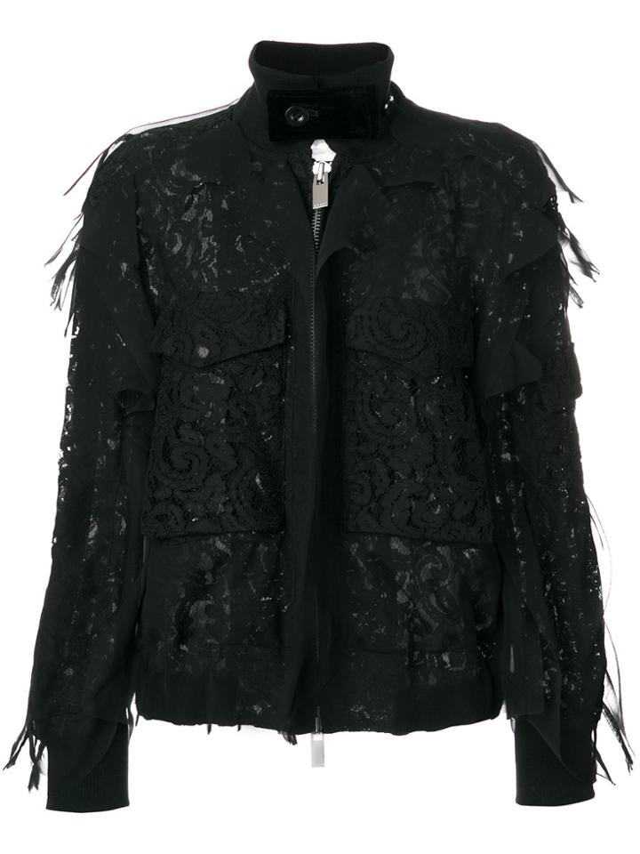 Sacai Layered Lace Bomber Jacket - Black