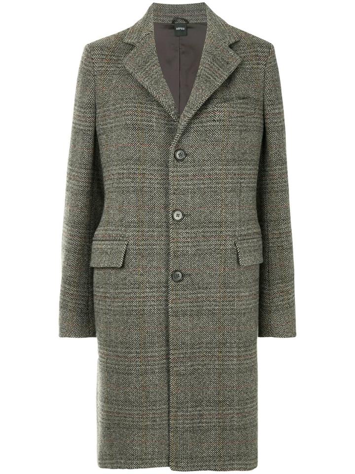 Aspesi Check Single Breasted Coat - Grey