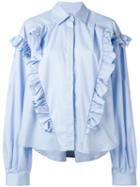 Preen By Thornton Bregazzi Ruffled Oversized Shirt, Women's, Size: Small, Blue, Cotton