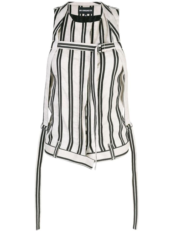 Ann Demeulemeester Striped Buckled Gilet - Black