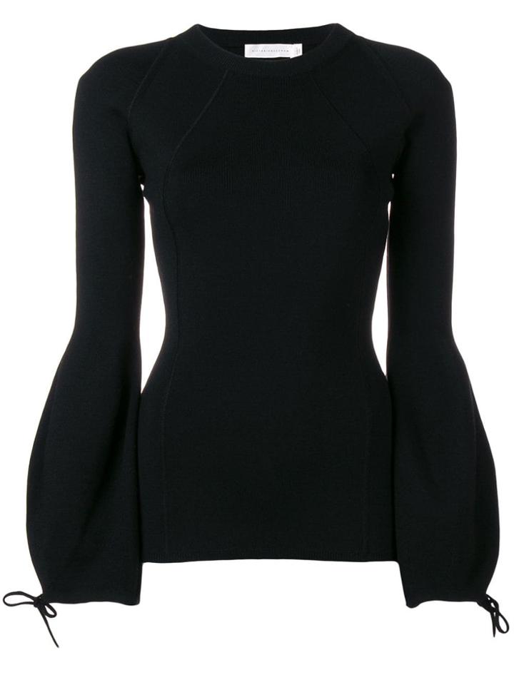 Victoria Beckham Drawstring-sleeve Fitted Sweater - Black