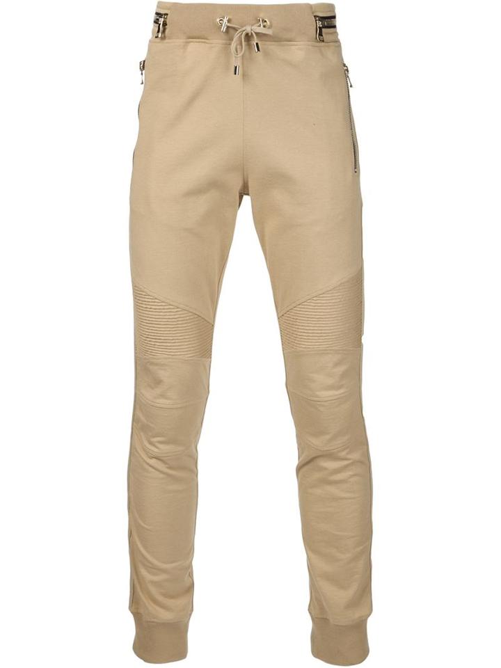 Balmain Biker Track Pants, Men's, Size: Small, Nude/neutrals, Cotton
