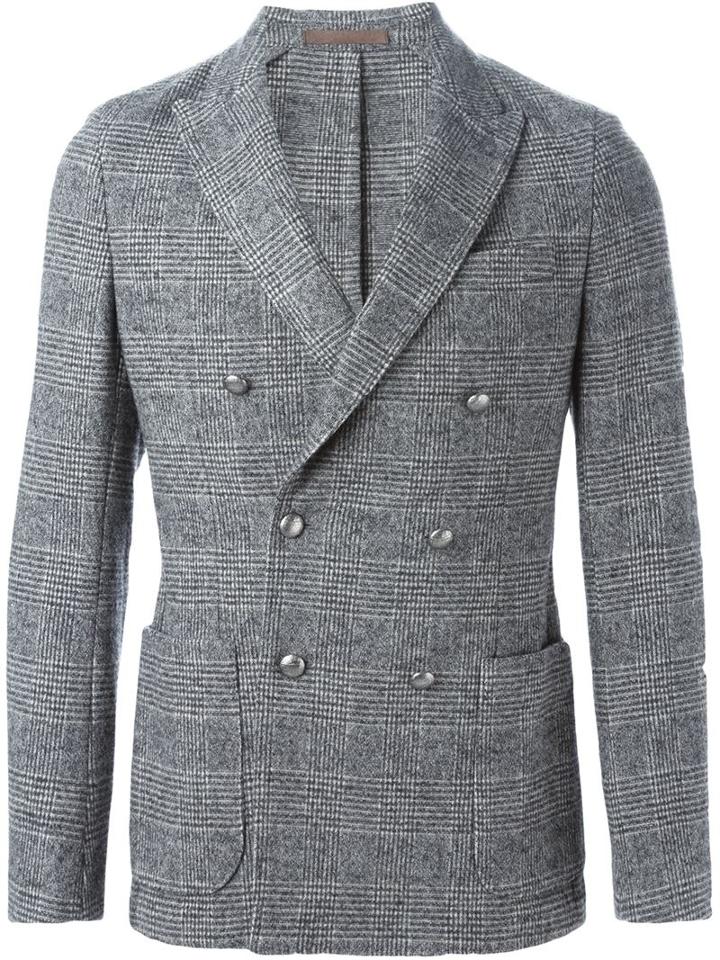 Eleventy Prince Of Wales Check Blazer, Men's, Size: 56, Grey, Wool/polyamide/spandex/elastane/acetate