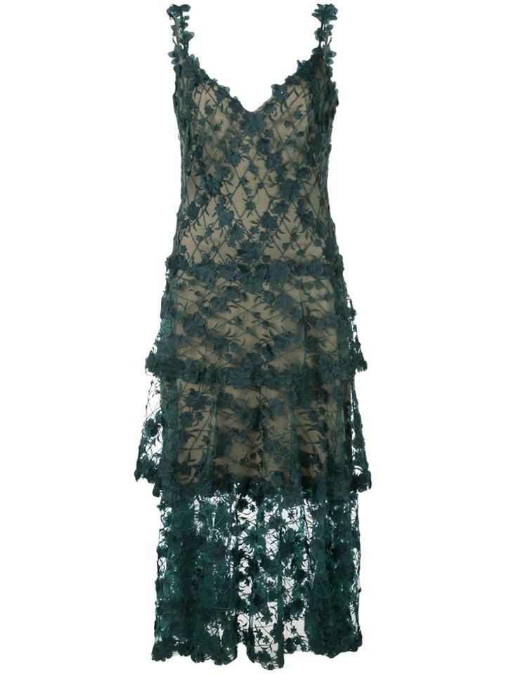 Tadashi Shoji Flower Appliqué Midi Dress - Green