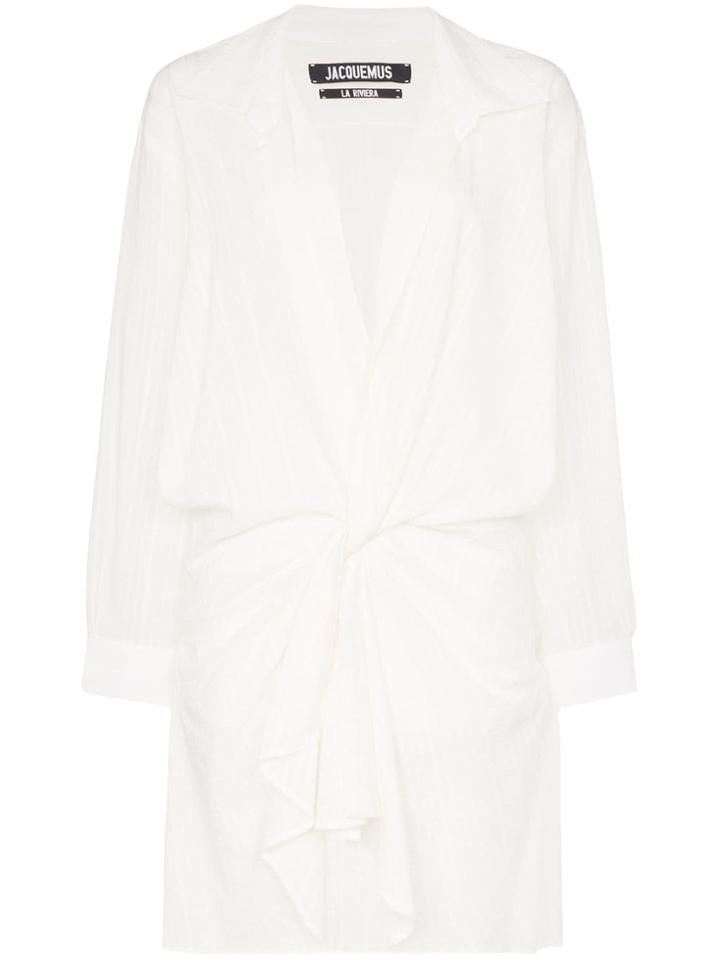 Jacquemus Deep V-neck Asymmetric Cotton Linen Blend Shirt Dress -
